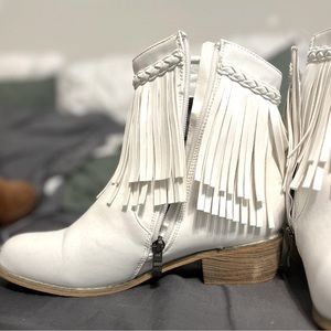 White Fringe Cowgirl Booties